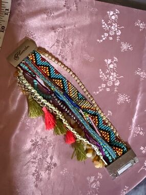 Multiple beaded row bracelet with magnetic clasp